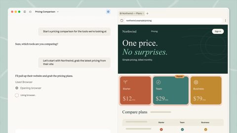 Claude screenshot: Cowork task comparing pricing pages
