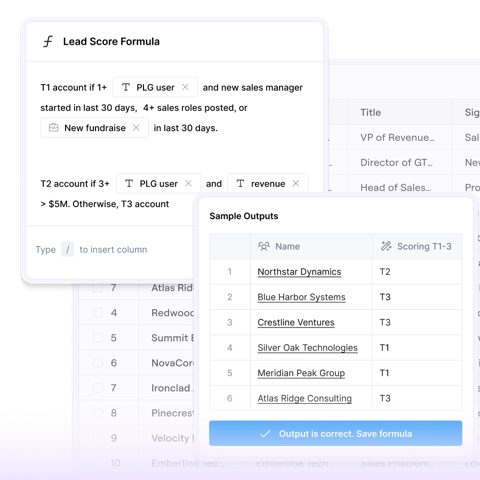 Clay screenshot: Lead score formula builder