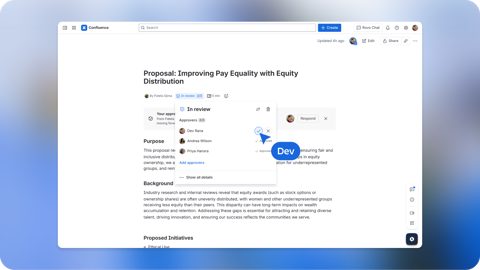 Confluence screenshot: Page with approval review panel