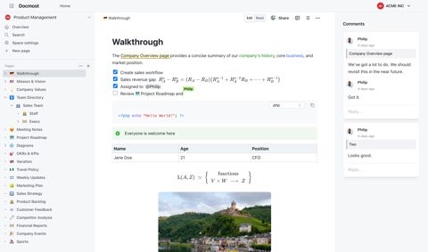 Docmost screenshot: Page editor with comments