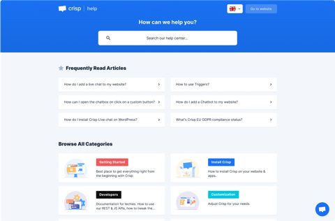 Crisp screenshot: Knowledge base help center