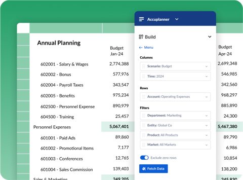 Cube screenshot: Annual planning in a spreadsheet with Cube panel
