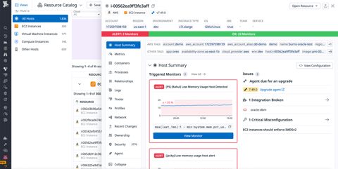 Datadog screenshot: Host summary with triggered monitors