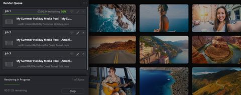 DaVinci Resolve screenshot: Render queue on the deliver page