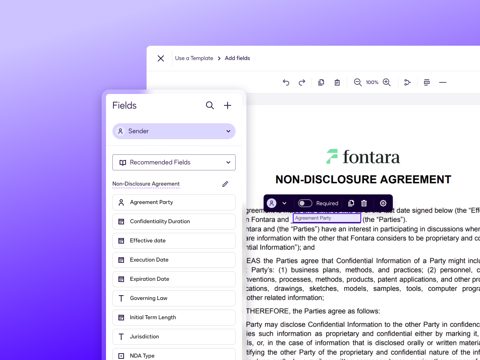 Docusign eSignature screenshot: Field tagging on an NDA