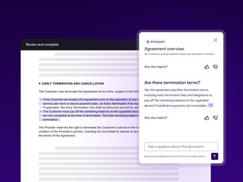 Docusign eSignature screenshot: AI-assisted agreement summary