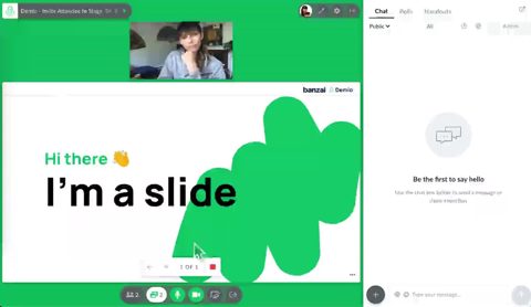 Demio screenshot: Live webinar room with chat panel