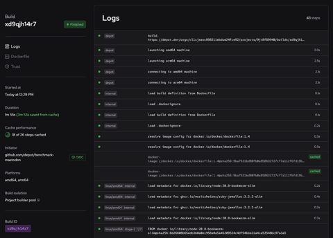 Depot screenshot: Build logs view