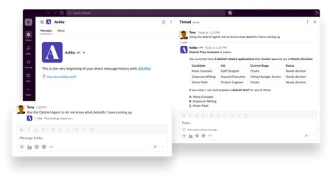 Ashby screenshot: Ashby assistant in Slack