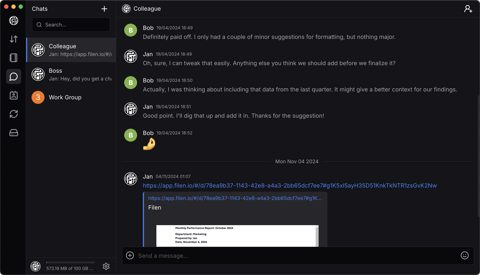 Filen screenshot: Encrypted chats