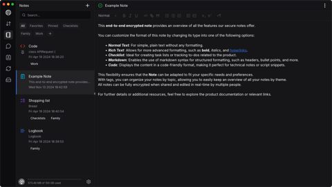Filen screenshot: Encrypted notes editor