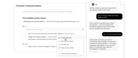 Fin by Intercom screenshot: Procedure editor for a support workflow