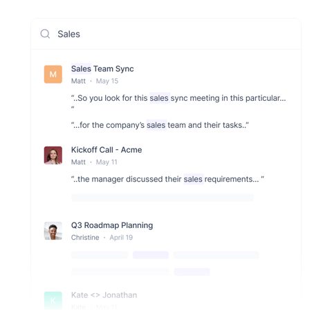 Fireflies.ai screenshot: Search across meeting transcripts