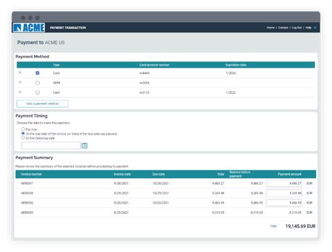 Esker screenshot: Customer payment portal checkout