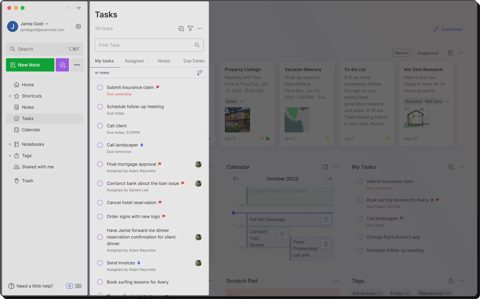 Evernote screenshot: Task list beside the notes home