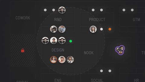 Gather screenshot: Nearby conversation prompt with listen in and join