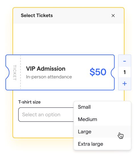 Givebutter screenshot: Ticket selection with custom fields