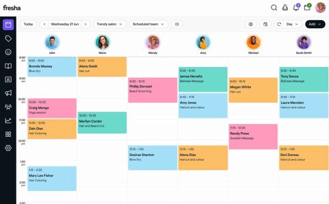 Fresha screenshot: Team appointment calendar