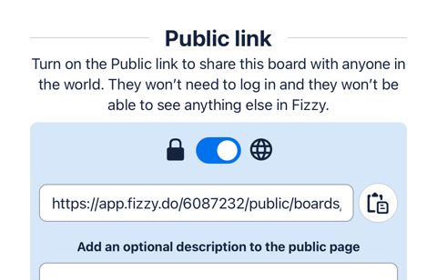 Fizzy screenshot: Public board link settings