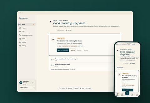 FlockConnect screenshot: Home brief on desktop and mobile