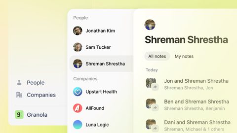 Granola screenshot: People and companies note lists