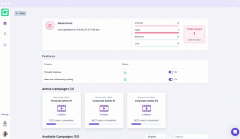 Guardz screenshot: Security awareness dashboard
