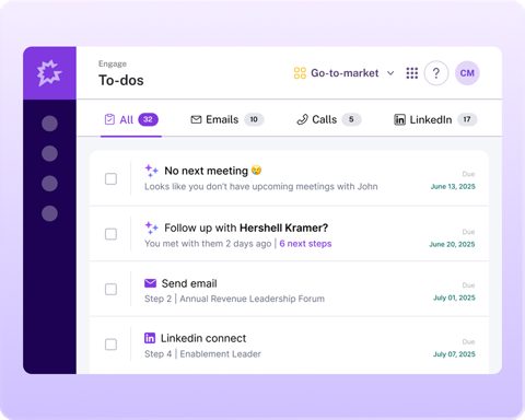 Gong screenshot: Go-to-market to-do list