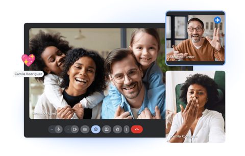 Google Meet screenshot: Video call grid with controls