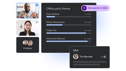 Google Meet screenshot: Polls and Q&A panel