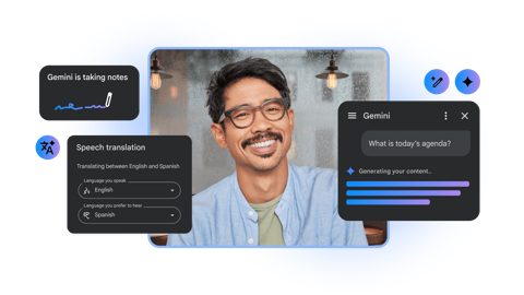 Google Meet screenshot: Gemini note-taking and translation