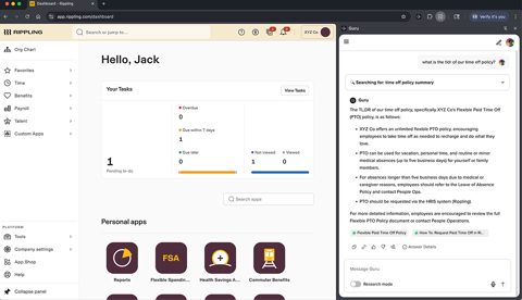 Guru screenshot: Browser extension answering a question