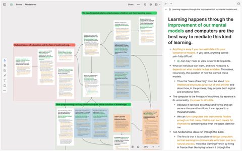 Heptabase screenshot: Whiteboard with linked note cards