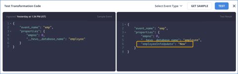 Hevo Data screenshot: Transformation code editor with test result