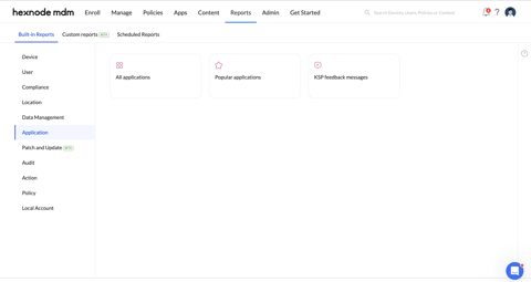 Hexnode screenshot: Built-in application reports