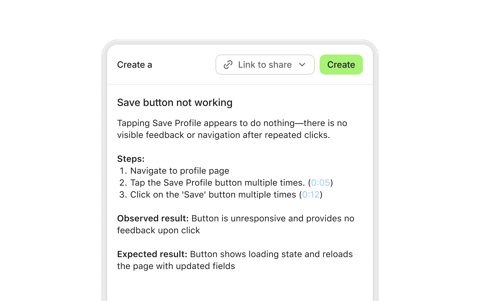 Jam screenshot: Bug report editor with Jam link