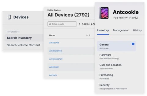 Jamf Pro screenshot: Mobile device inventory list