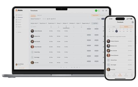 Jibble screenshot: Timesheets on web and mobile