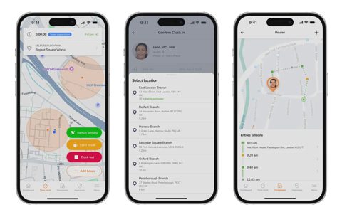 Jibble screenshot: Mobile clock-in with location map