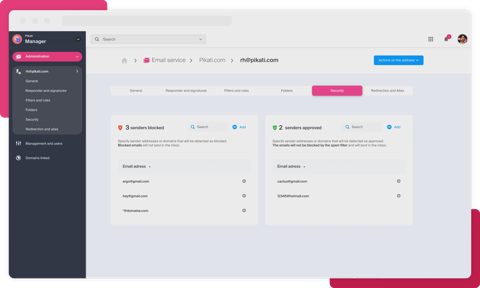Infomaniak kSuite Pro screenshot: Mail service admin settings