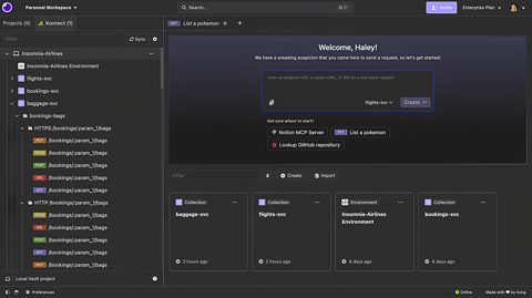 Insomnia screenshot: Insomnia workspace with request collections