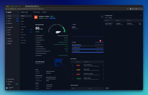 Level screenshot: Device overview with security score