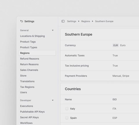 Medusa screenshot: Region settings