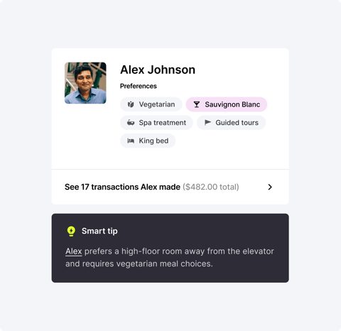 Mews screenshot: Guest profile with preferences