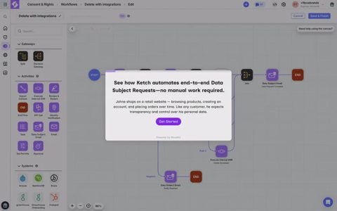 Ketch screenshot: Data subject request workflow builder